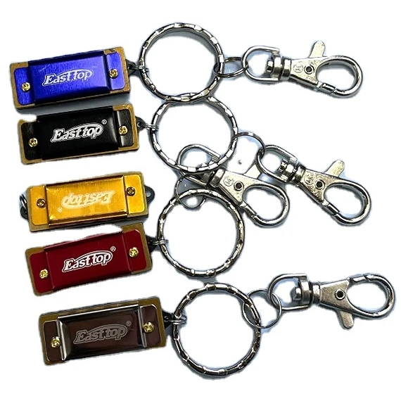 Cross-border new 4-hole 8-tone exquisite toy harmonica keychain necklace ring small mini harmonica toy wholesale