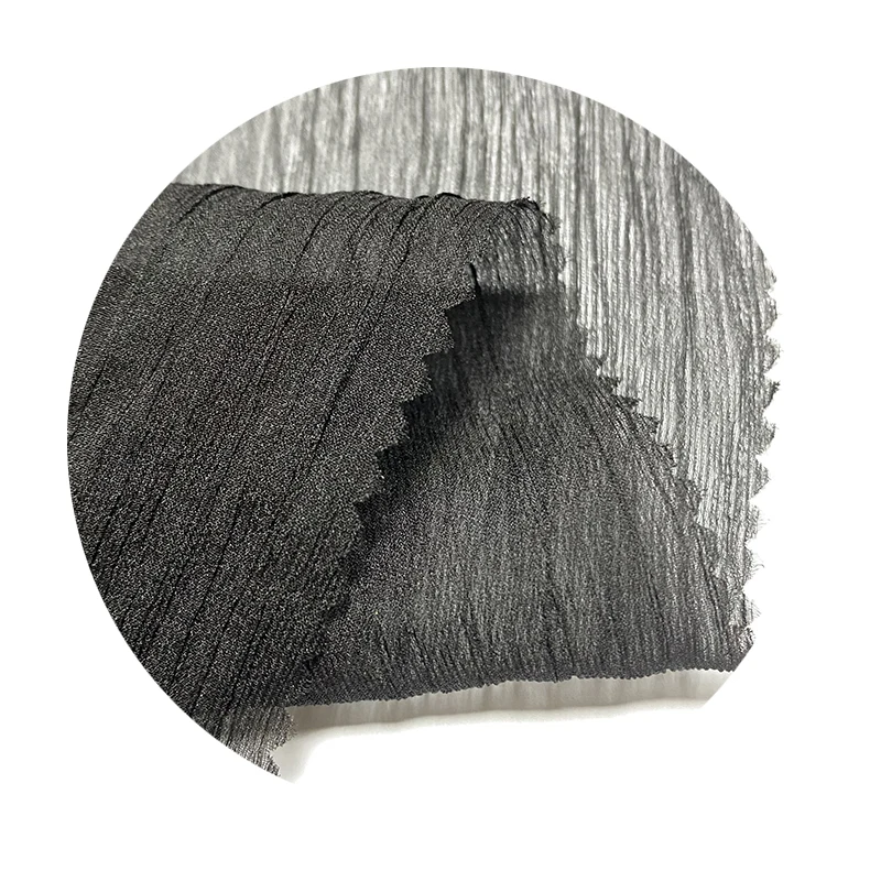 100 % Recycled Polyester Material Black Veil Voile Fabric Crepe Thin Polyester Yarn Chiffon Fabric