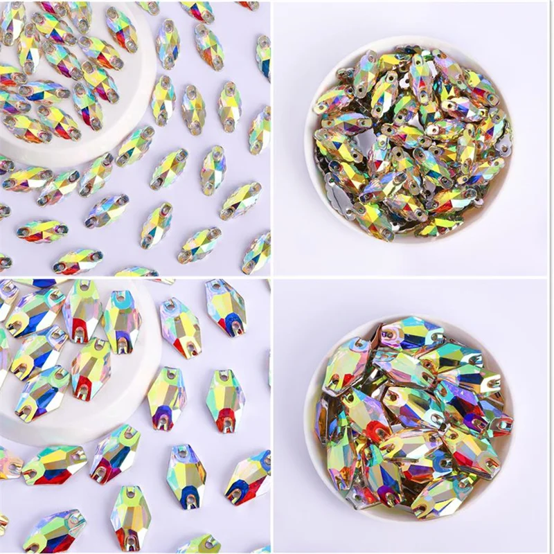 New Arrival Latest Navette Shape Resin Rhinestone AB Color 100 pcs per Package Bright Shining Resin Sew On Stones With Two Holes