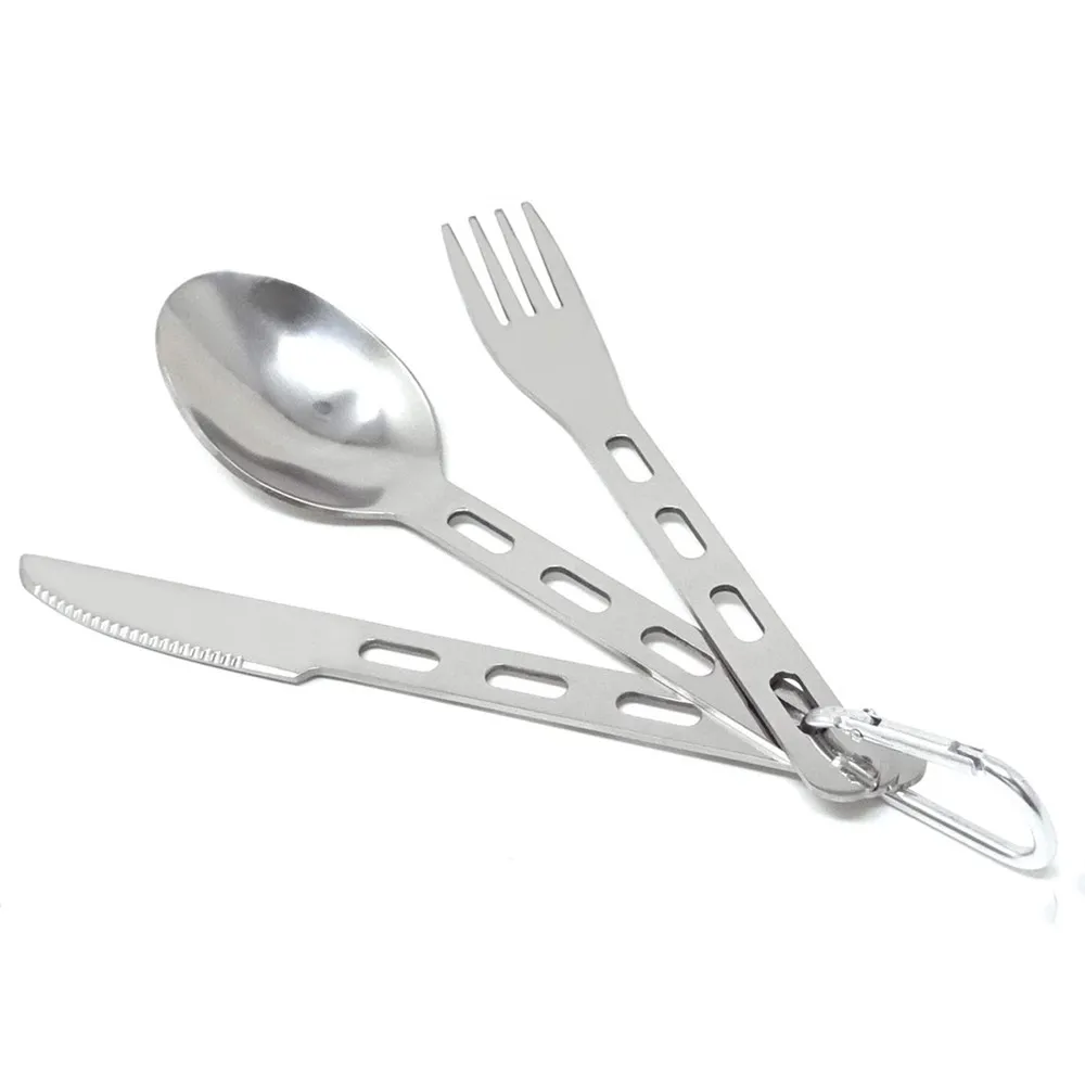 3 Piece Stainless Steel Camping Utensil Set Fork Knife Spoon for Home Travel BBQ