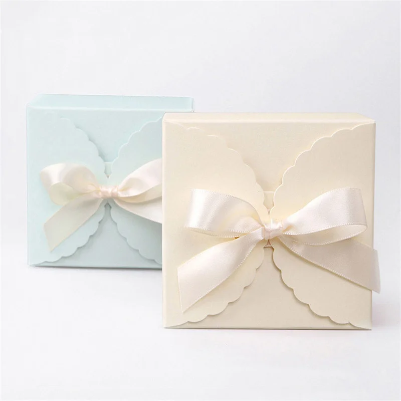 Brand New Product Candy Boxes Paper Foldable Square Handmade Soap Packaging Bow Ribbon Gift Box
