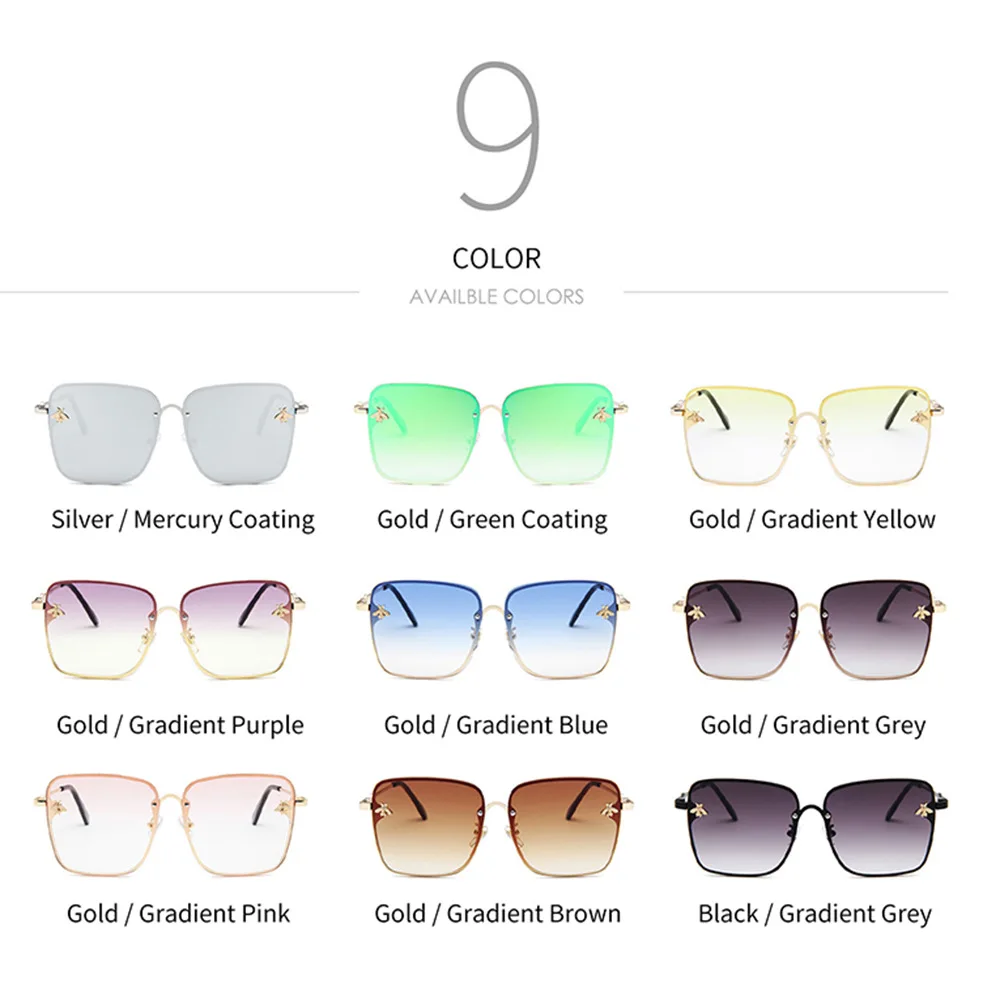 2022 New Fashion Lady Oversize Rimless Square Bee Sunglasses Women Men Small Bee Glasses Gradient Sun Glasses Female UV400