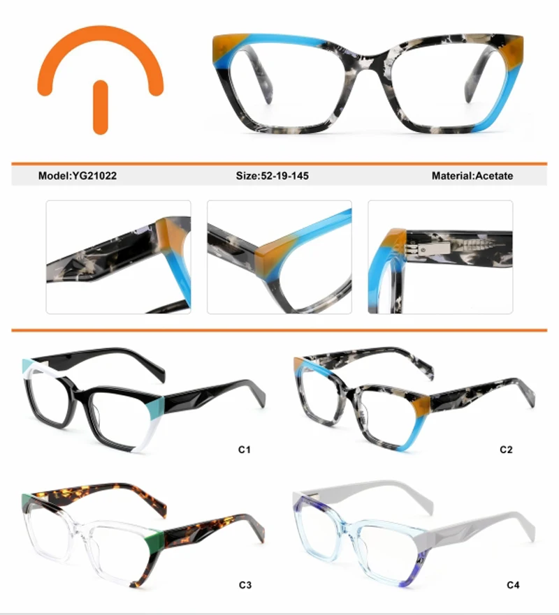 2024 New design fashion high-end trend  eyewear glasses color cat glasses lamination spectacle ingredient acetate optical frame
