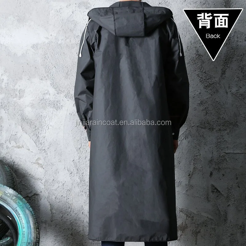 Black EVA adult impermeable customized printed raincoat waterproof long rain jacket