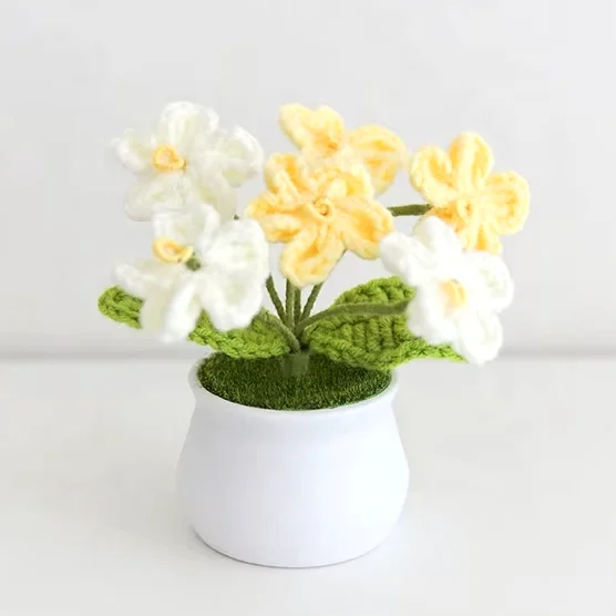 Creative Christmas Valentines Mothers Day Gifts Home Decor Potted Simulation Flower Hand Woven Artificial Crochet Flower