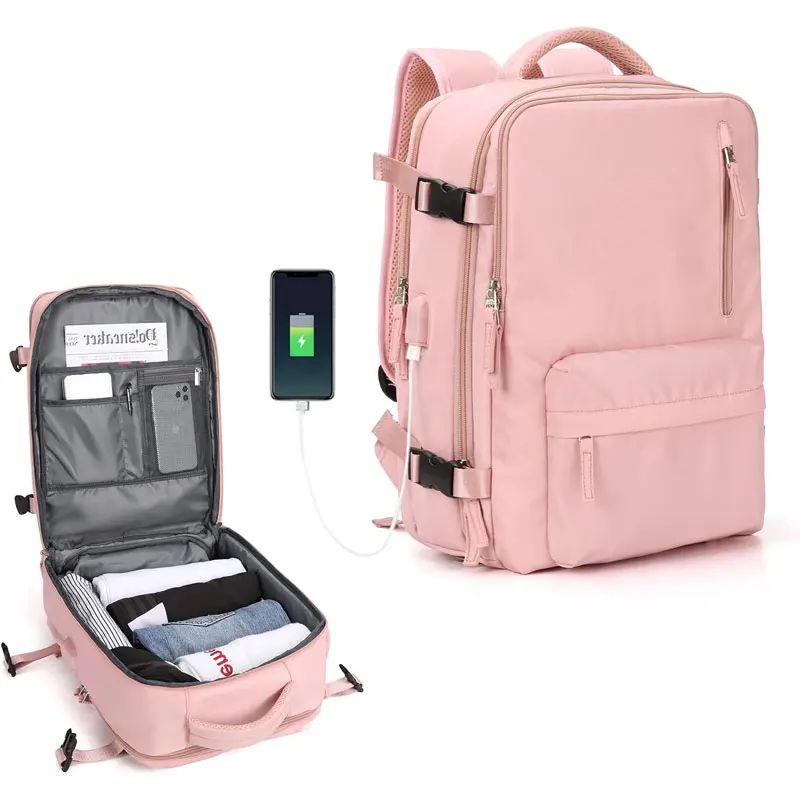 Business Pink Casual Daypack large capacity 40l carry on flight approved travel backpack With Shoe & Computer Compartment