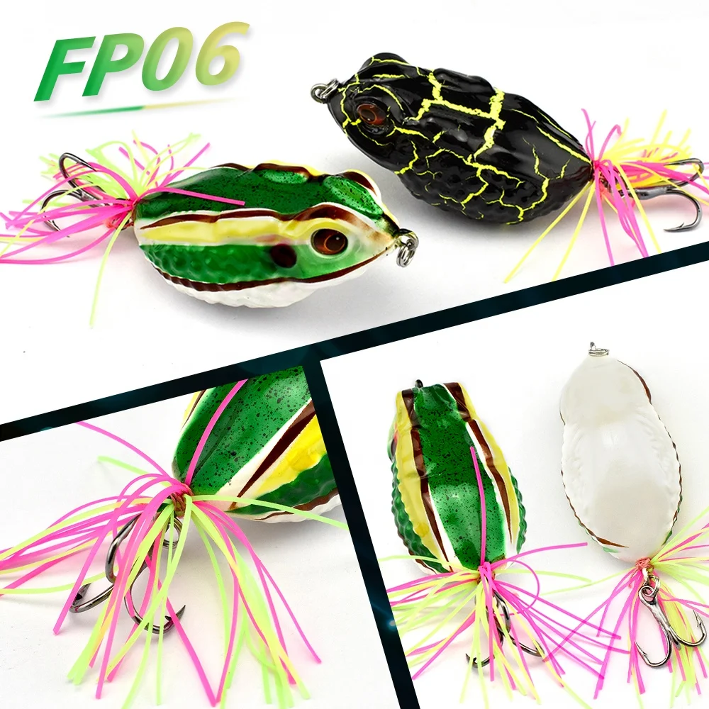 Floating Hand Carved Body Frog Bait with Colorful Silicone Tails Frog Fishing Lures Topwater Saltwater