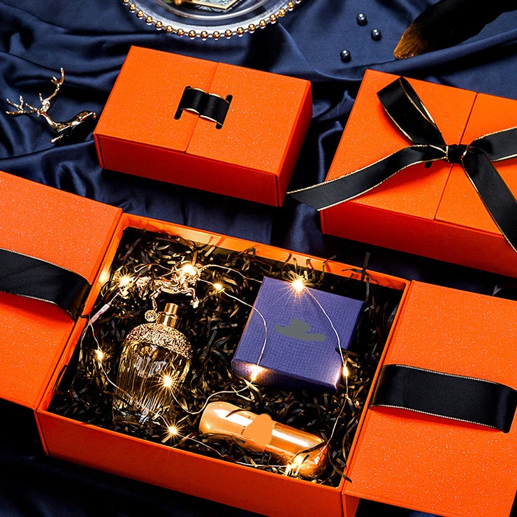 Luxury Lid Paper Gift Packaging Box Printing Hard Rigid Cardboard Box Cardboard Paper Wedding Mailer Box with Ribbon Closure