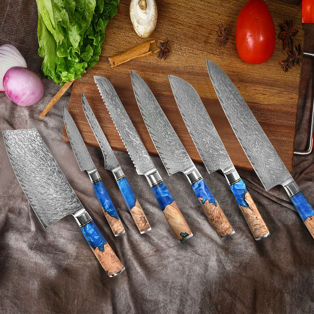7-Piece Kitchen chef Knife Set with Resin Handle kitchen Knives Featuring Damascus steel knife set