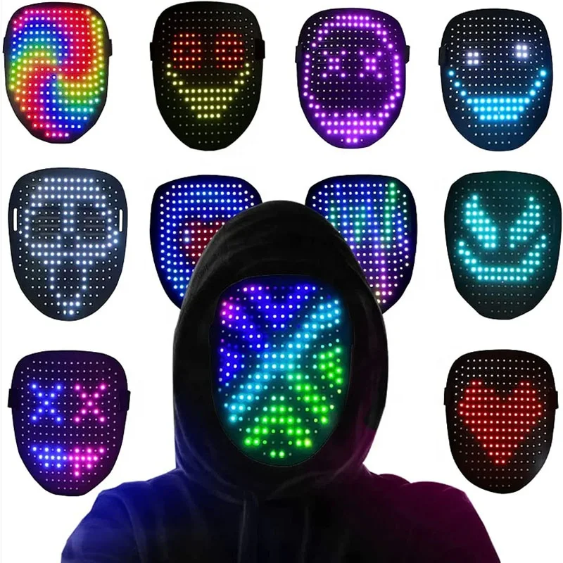 LED Light Up Mask with Gesture Sensing Programmable Glow Face Mask Transforming Halloween Mask Costume Cosplay Party Masquerade