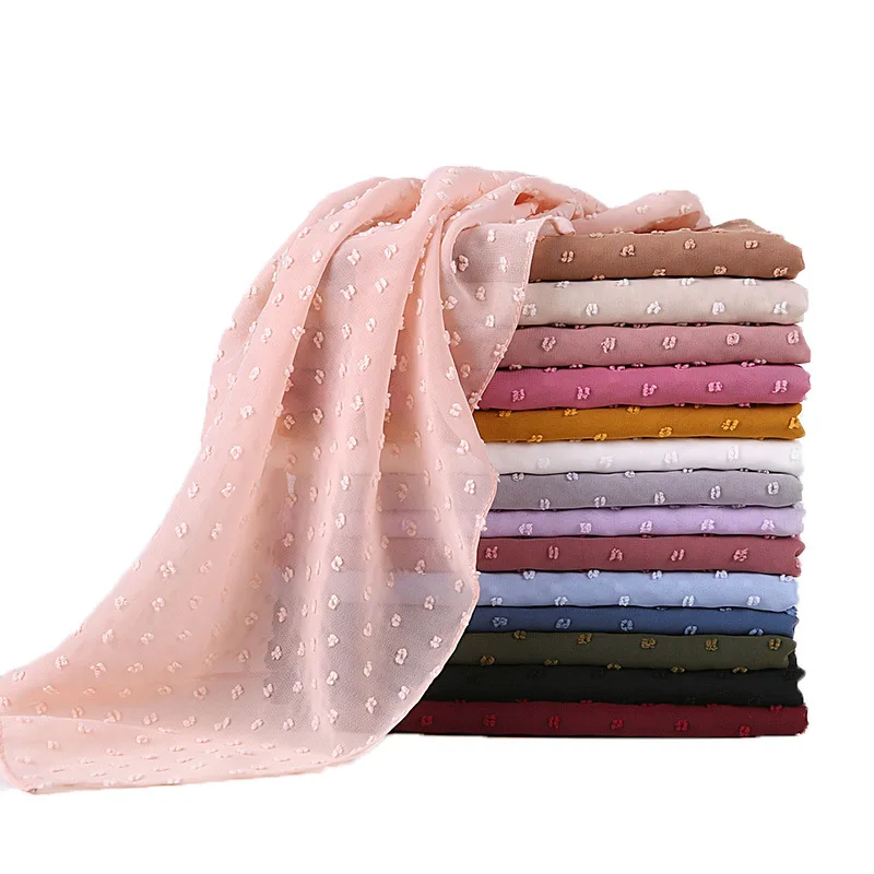 
175cm *72cm Wholesale Plain Georgette Scarf Thick Bubble Heavy Chiffon Hijab Muslim Borong Tudung Women Shawl 