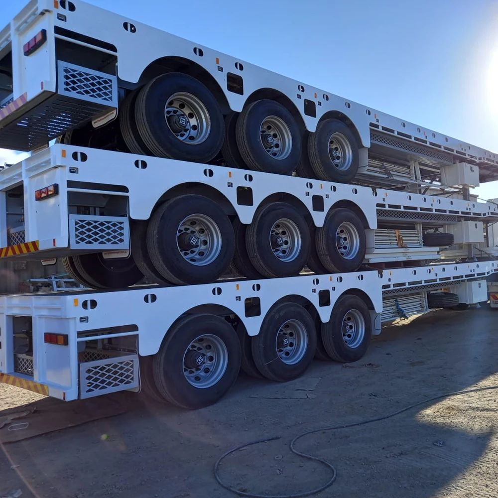 Export Australia Container Transport Flat Deck Semi Trailer 35 Tons 3 Axles Flatbed Truck Trailers With High Quality