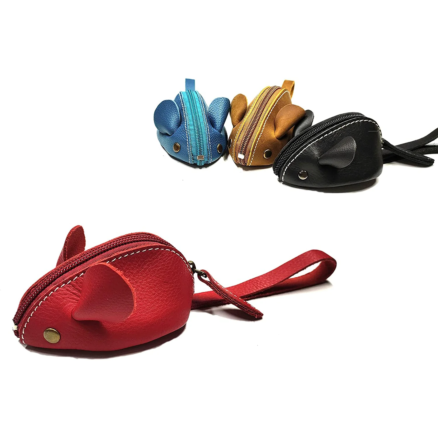 Mini Size Cute Genuine Leather Mouse Coin Purse  with Zipper