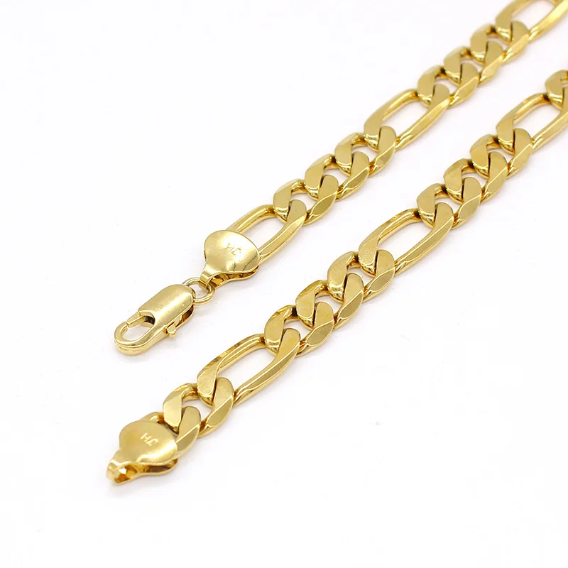 JH High Quality Popular Gold Plated Figaro Link Chain Necklace Mens Jewelry Gold 2022 Hip Hop Women Men Gift Party Trendy