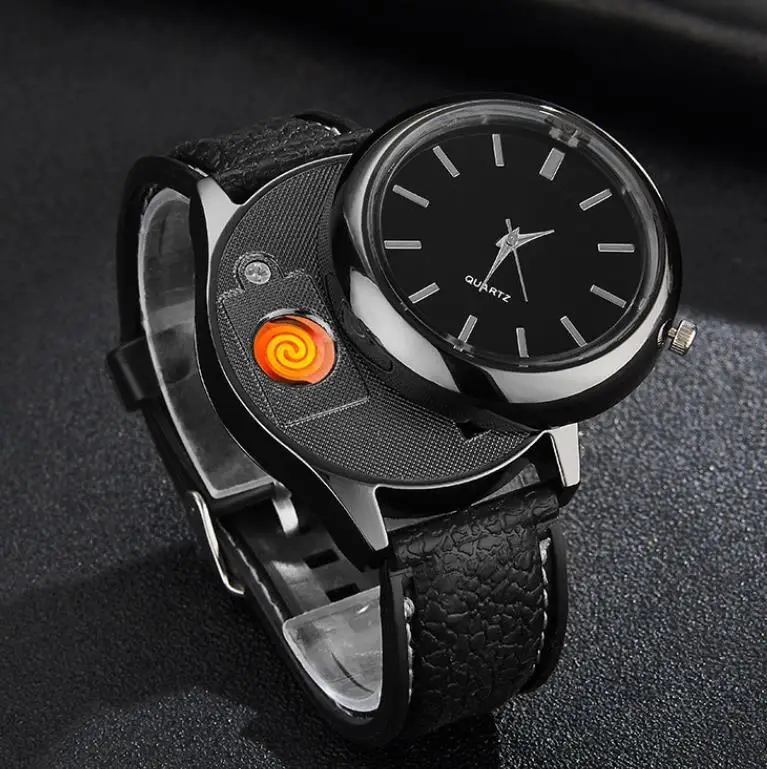 Usb Charging Lighter Smart Watch Lighter Cigarette for men Wristwatch gift Electronic USB lighter watch