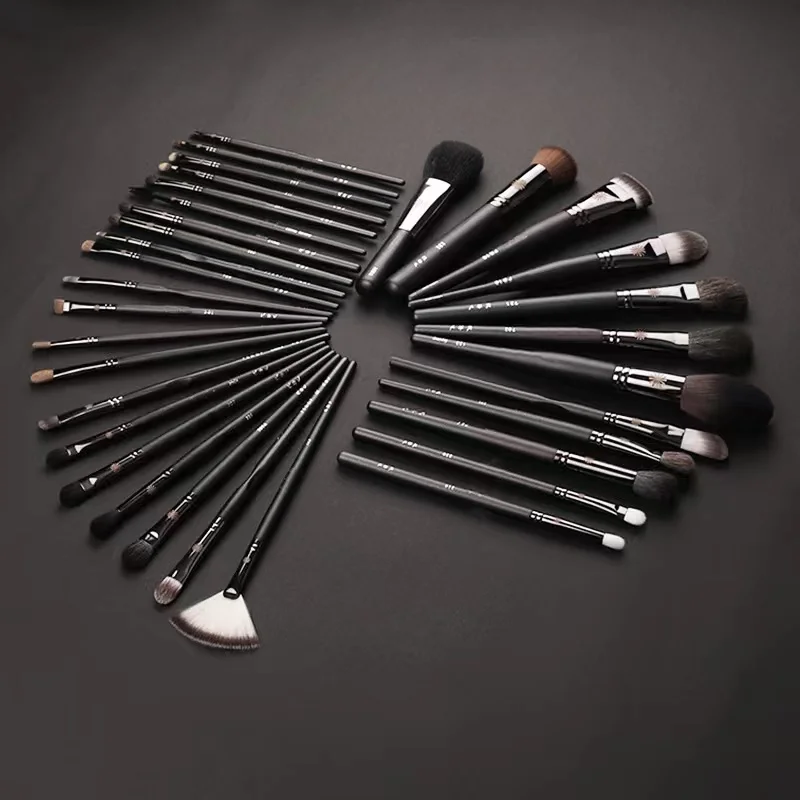 Professional Private Label Synthetic Hair Black Makeup Brushes Set with Wooden Handle for Face