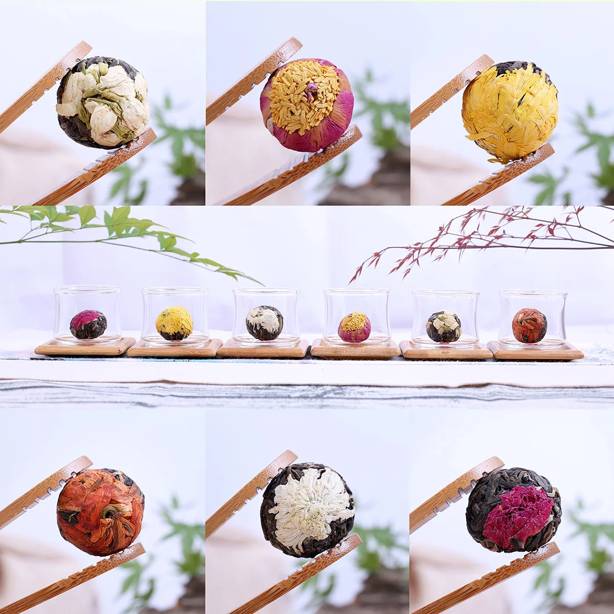 
Chinese Beautiful Blooming Tea Different Kinds of Blooming Tea Ball Handmade Packaging Organic Detox Flower Tea Ball 