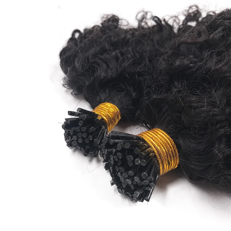 Лидер продаж 3А 3с кудрявые I-образные накладные волосы для наращивания 100% натуральные человеческие с выравненной кутикулой естественного цвета