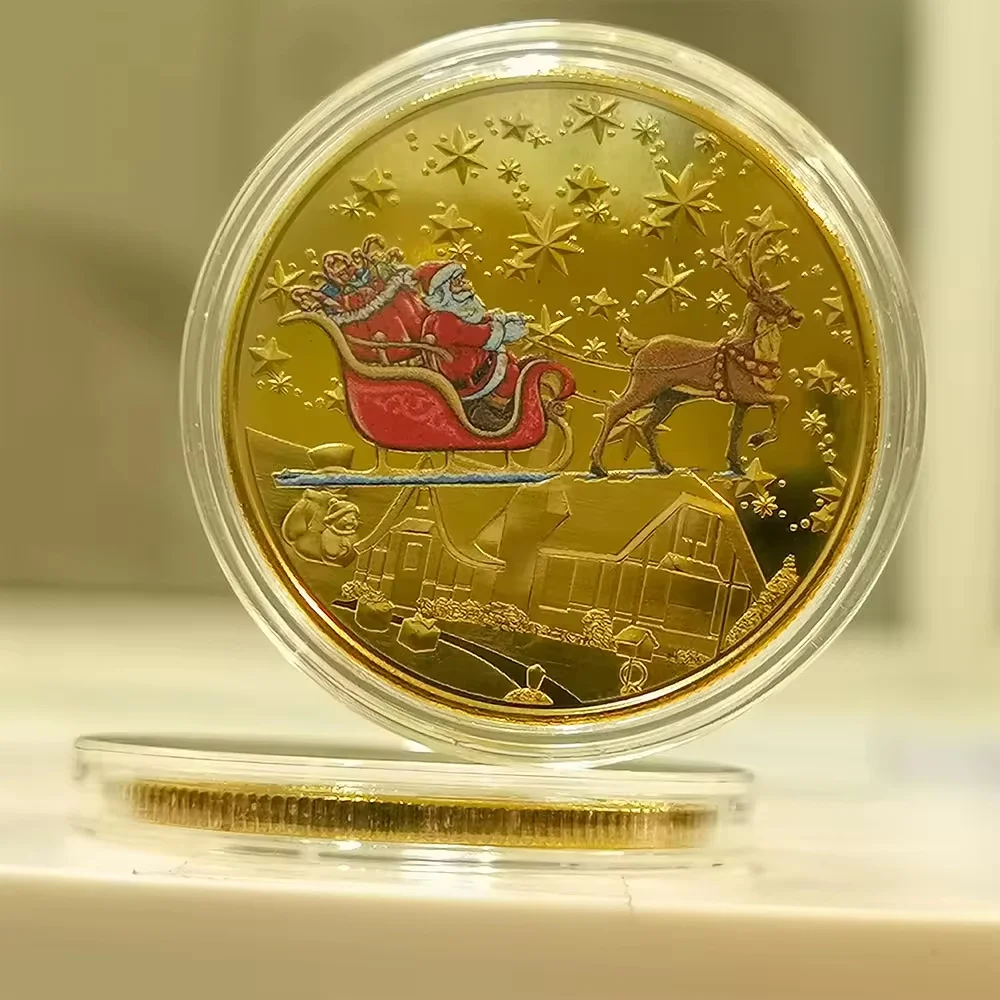 Ready To Ship Christmas Design Zinc Alloy Brass Metal Enamel Gold Silver Metal Souvenir Coins Challenge Coins With Box Packing