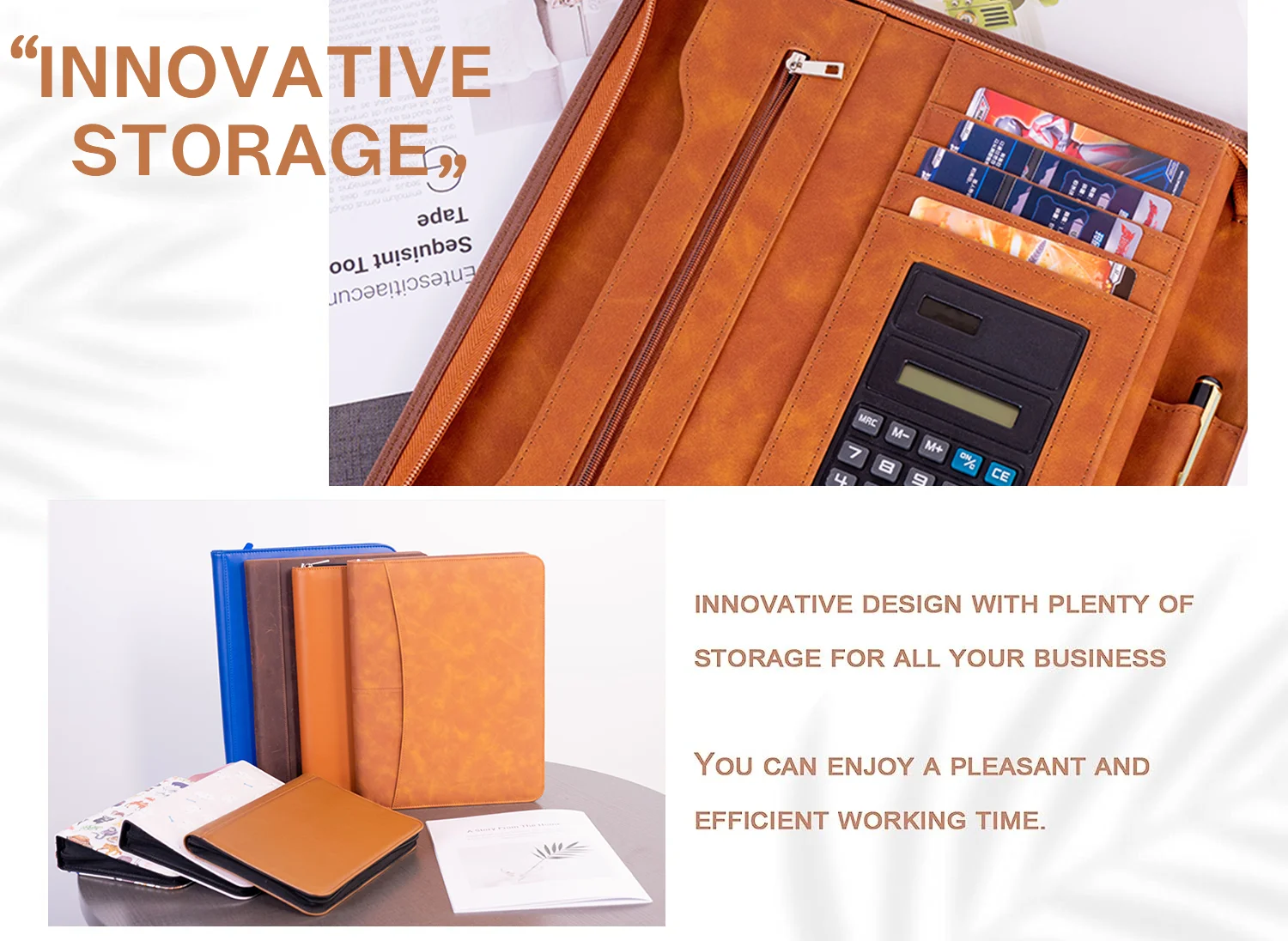 New Fashion PU Leather A4 Document Folder Portfolio Padfolio zipper board Conference Signature Folder