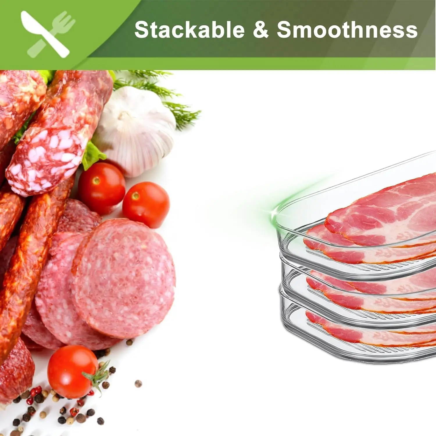 Stackable Deli Meat Container for Fridge Food Storage Boxes with Lid for Cold Cuts Bacon Lunch Meat Meal Prep Containers