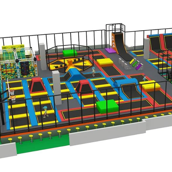 Climbing wall indoor trampoline park playground, free jumping commercial adult trampoline park