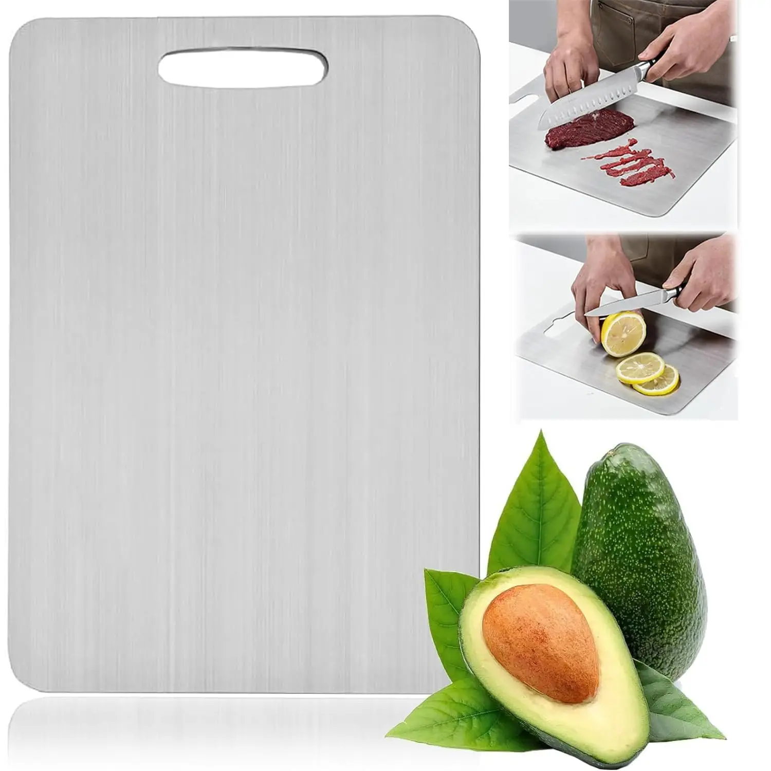 TRES viral tiktok products kitchen items 2 sided stainless steel cutting board stainless-steel with handle