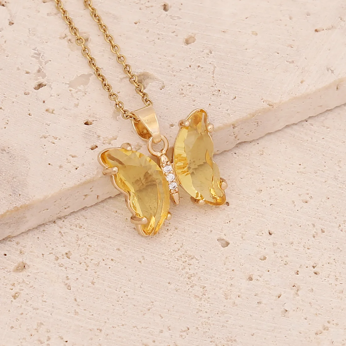 Stainless steel butterfly crystal pendant necklace for women 3*3cm chain 45 cm