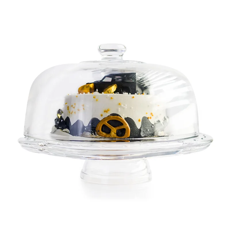 Clear hot sale for dessert with dome cover lid wholesale factory glass cake fruit plate serving dish food tray
