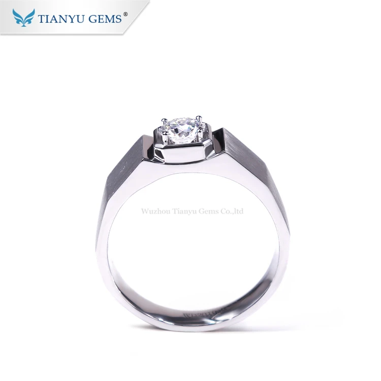 Tianyu gems hot sale design white gold ring 0.5ct moissanite diamonds white gold ring for men