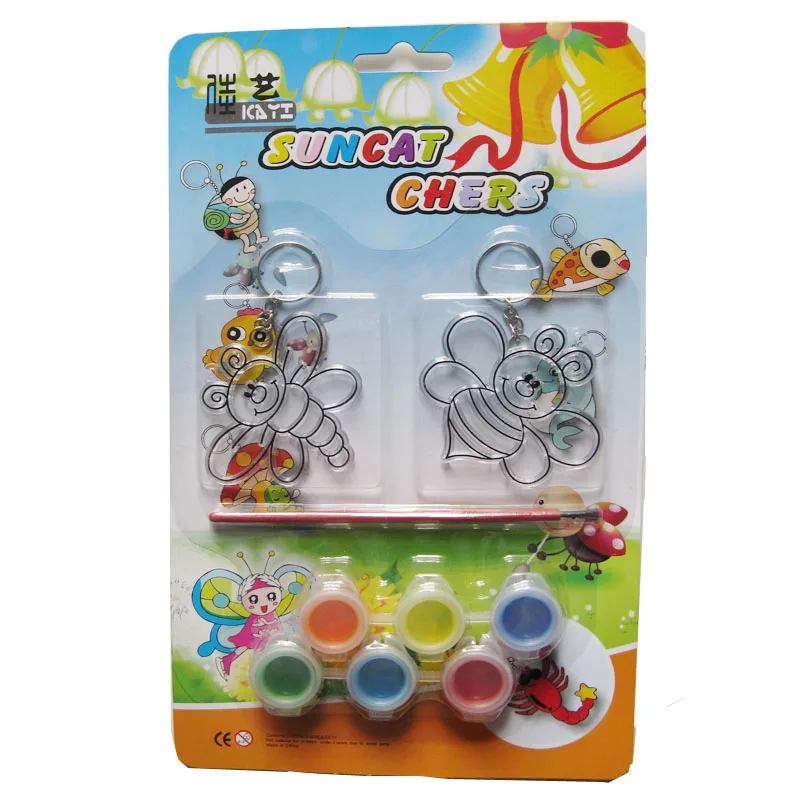 Wholesale Customized Logo Plastic 6 Colors plus Brush DIY Painting Window Art Sun Catcher Craft Set for Children Gift