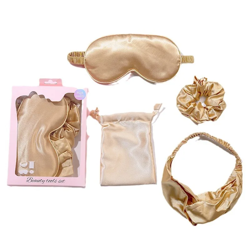 Custom logo pure silk pillowcase scrunchie with box hair tie 100% mulberry silk sleep eye mask and pillow case set