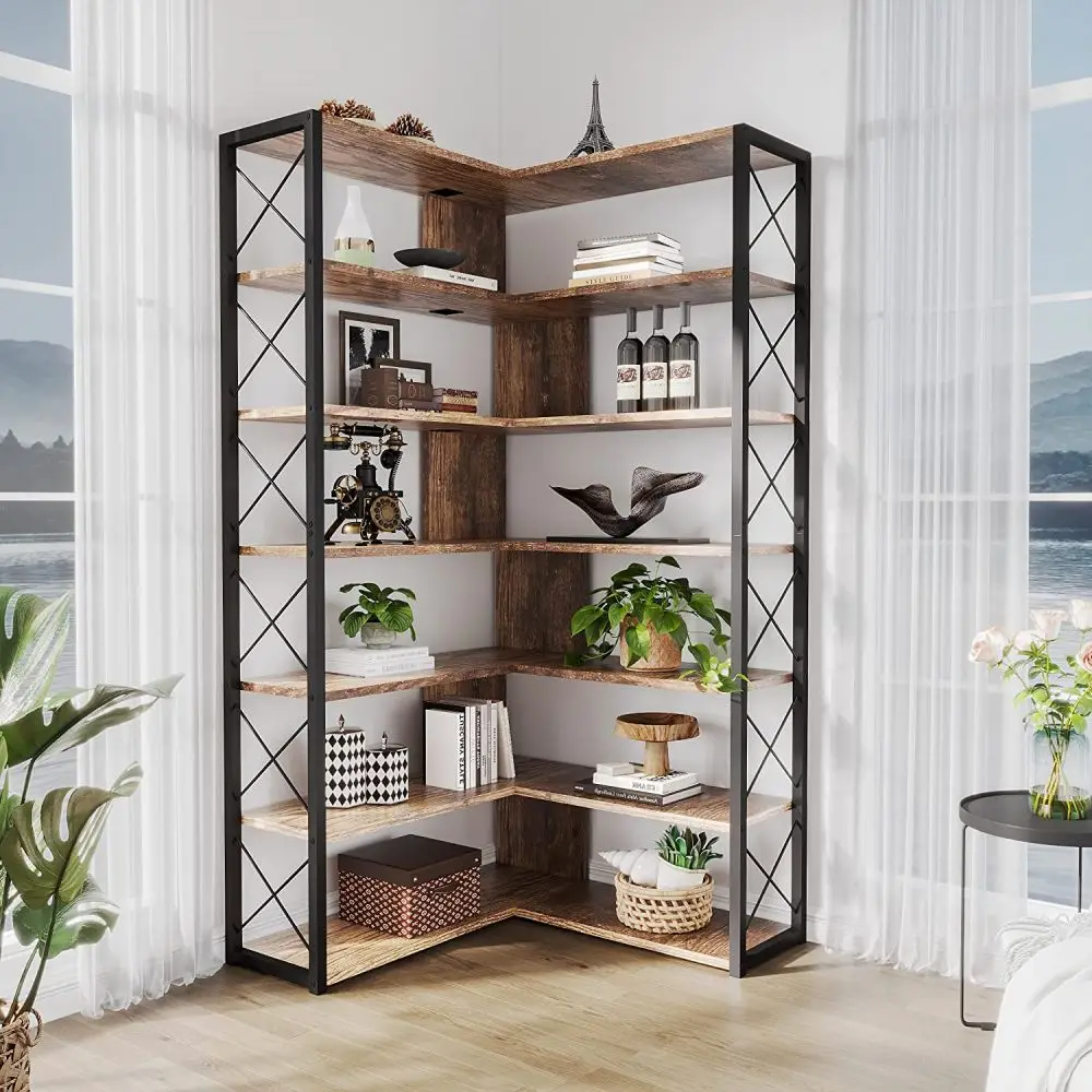 factory wholesale industrial bookcases bookshelf home office furniture corner wooden book shelf rack for living room
