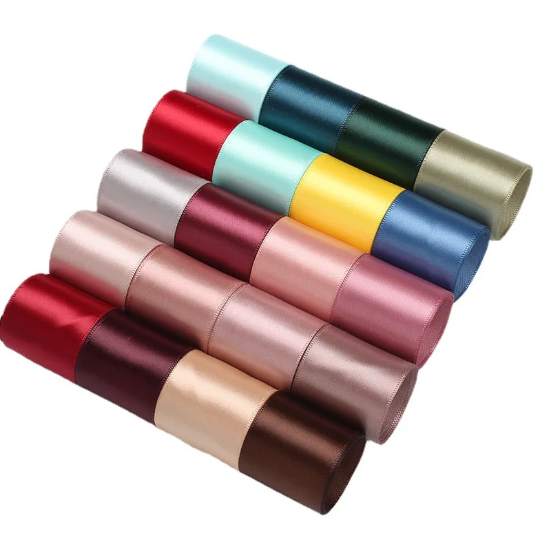 Factory Christmas Stocked Mixed Solid Colors 3-100MM Width Single Double Faced Smooth Satin Ribbon