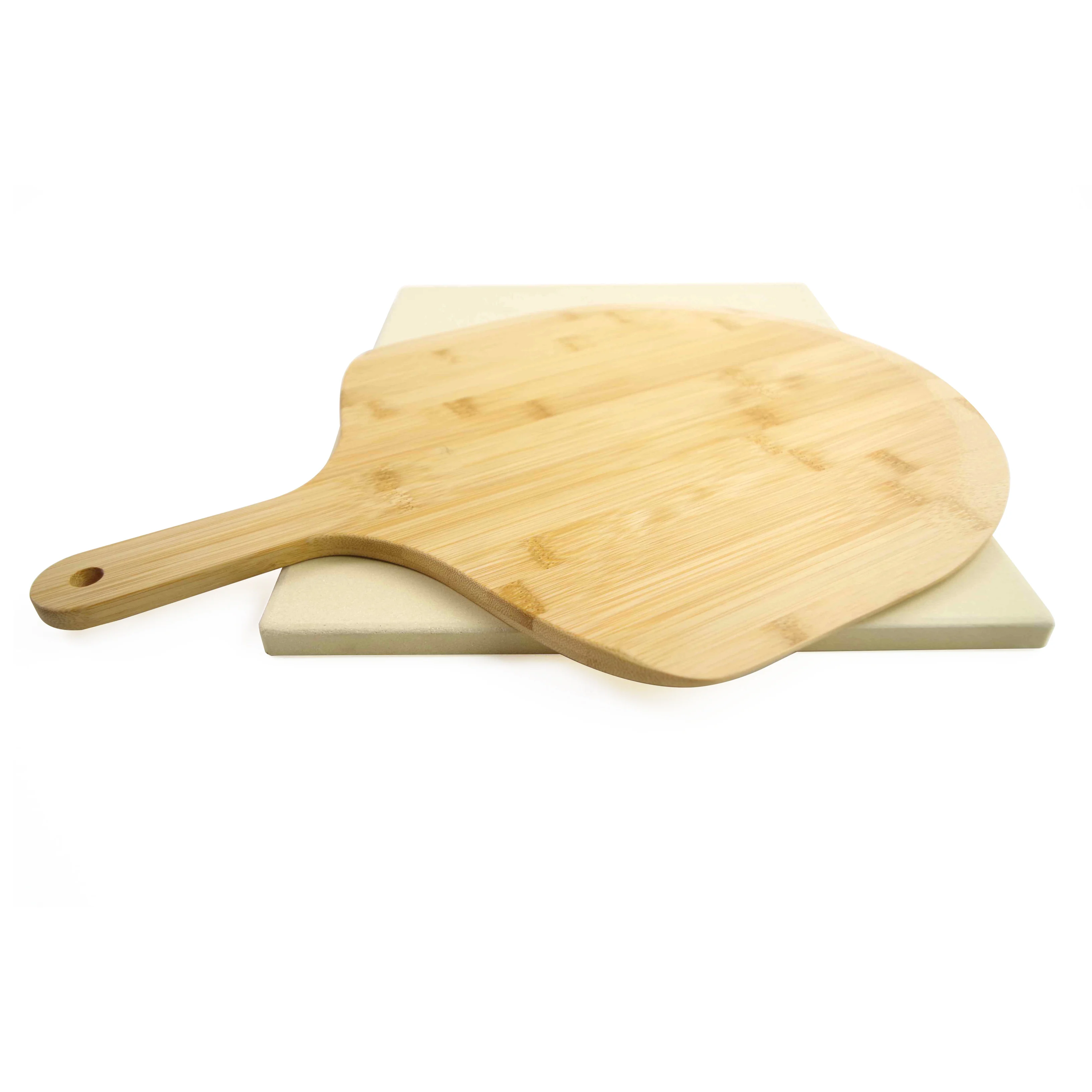 Bamboo Shovel Pizza peel Serving Tray Plate with Pizza Grilling Stone Charcuterie Pizza Spatula Paddle for Baking