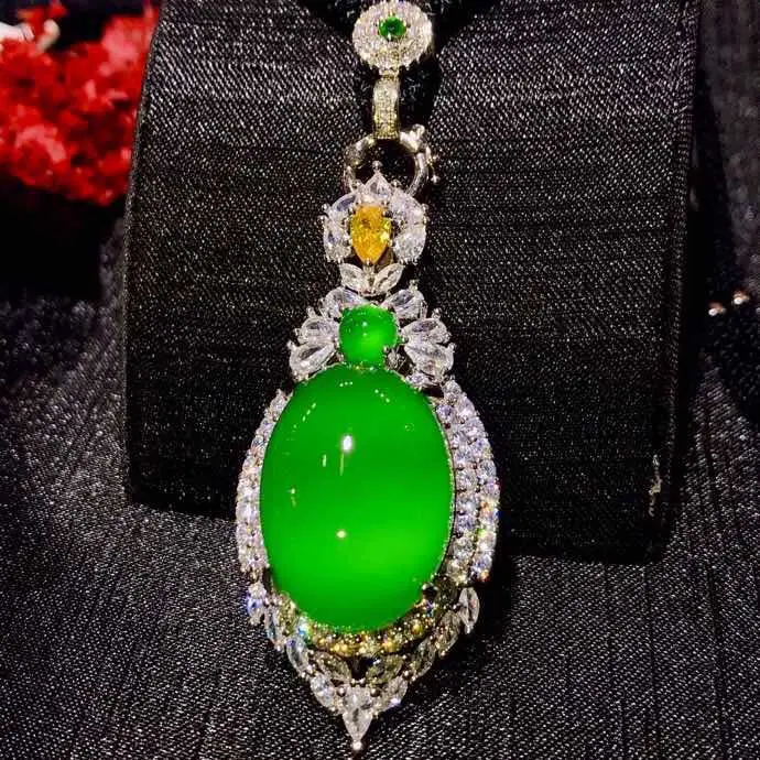 Certified Chalcedony  Chalcedony Necklace S925 Silver Inlaid Chalcedony Large Egg Surface Pendant Jade Sweater Chain