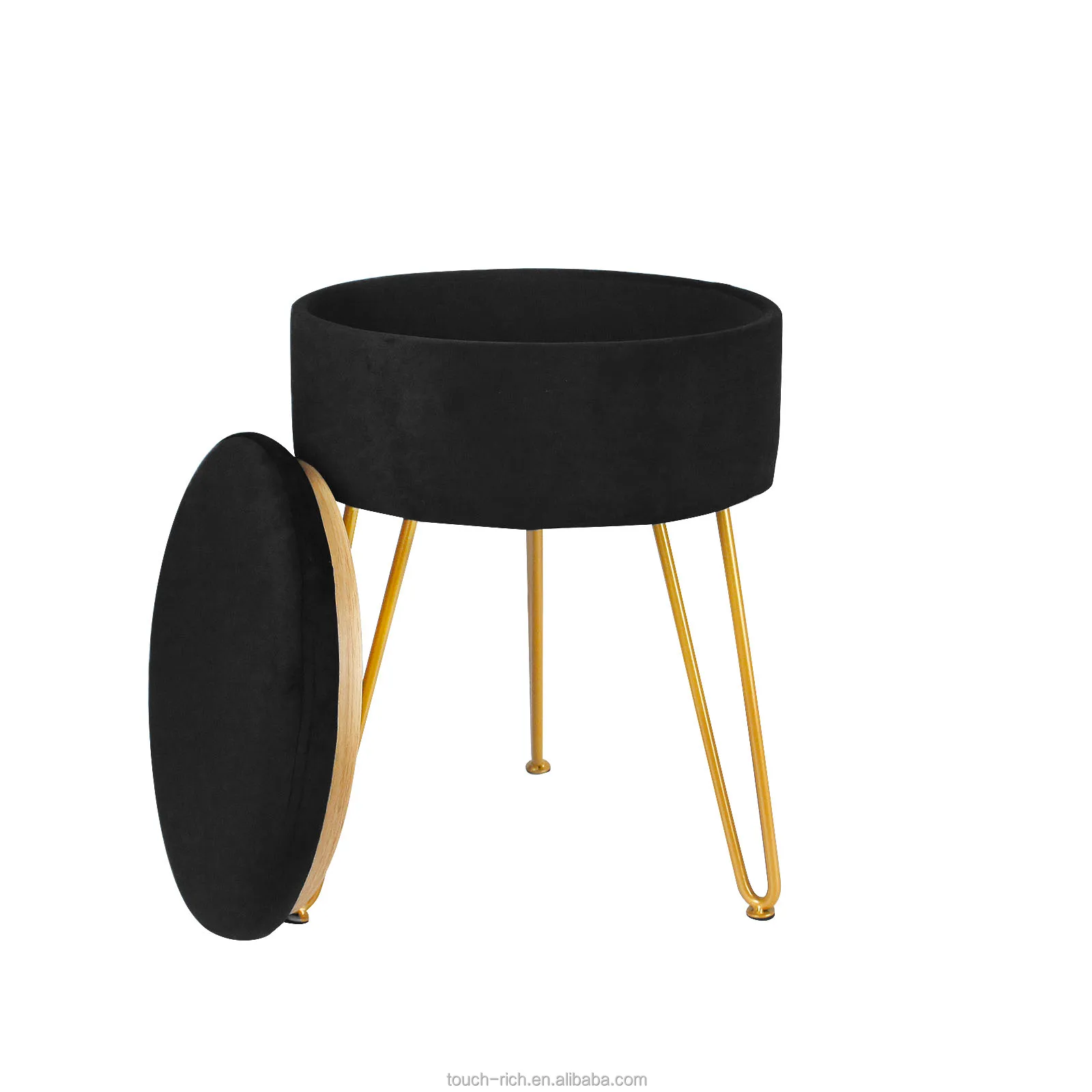 Round Footstool Ottoman Velvet Dressing Stool with Gold Metal Legs Upholstered Footrest Makeup Chair ottoman