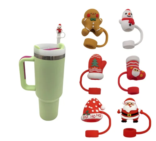 2024 new Silicone Christmas Straw Cover Cap10mm Drinking Straw Tip CoversTopper for Stanley 30&40 Oz Tumbler , Christmas Gifts