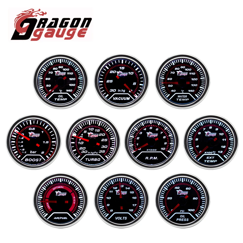 DRAGON GAUGE Convex Mirror 2 inch 52mm Car Refit 7 Colors Universal 8~18 Voltmeter Volt Gauge White LED Auto Meter (6147T)