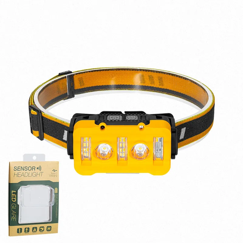11 Work Mode Multifunction Led Sensor Headlamp Red Warn Light 1800mAh Battery Headlamp for Hunting Led Outdoor Running Headlamp