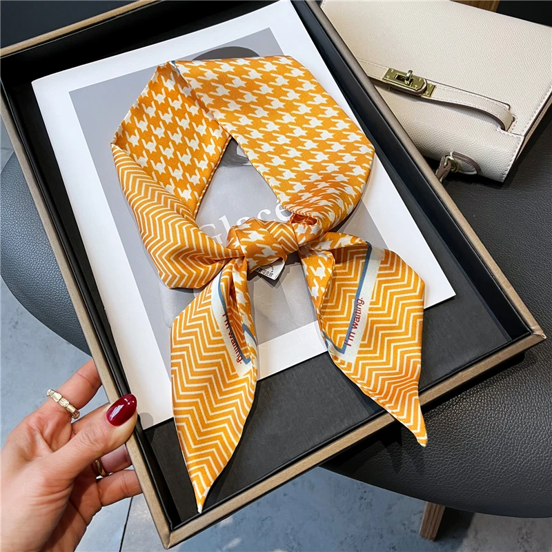 Narrow Scarves Hair Accessories Wholesale Tied Handle Bag Silk Scarf women Custom Printed Satin Neck Scarf