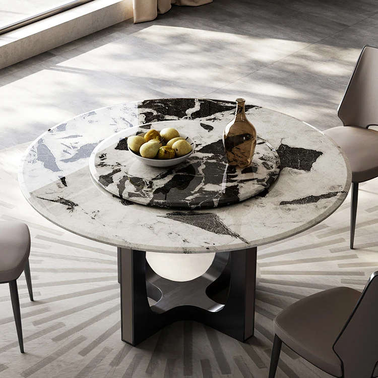 Modern two marble tops revolving dining table light luxury round dining table for home dining room furniture