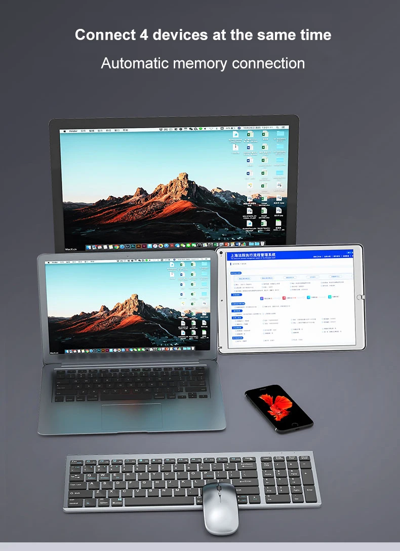 Utra Thin BT keyboard Set Aluminium Alloy Multi Device Wireless Rechargeable Keyboard Mouse Combo