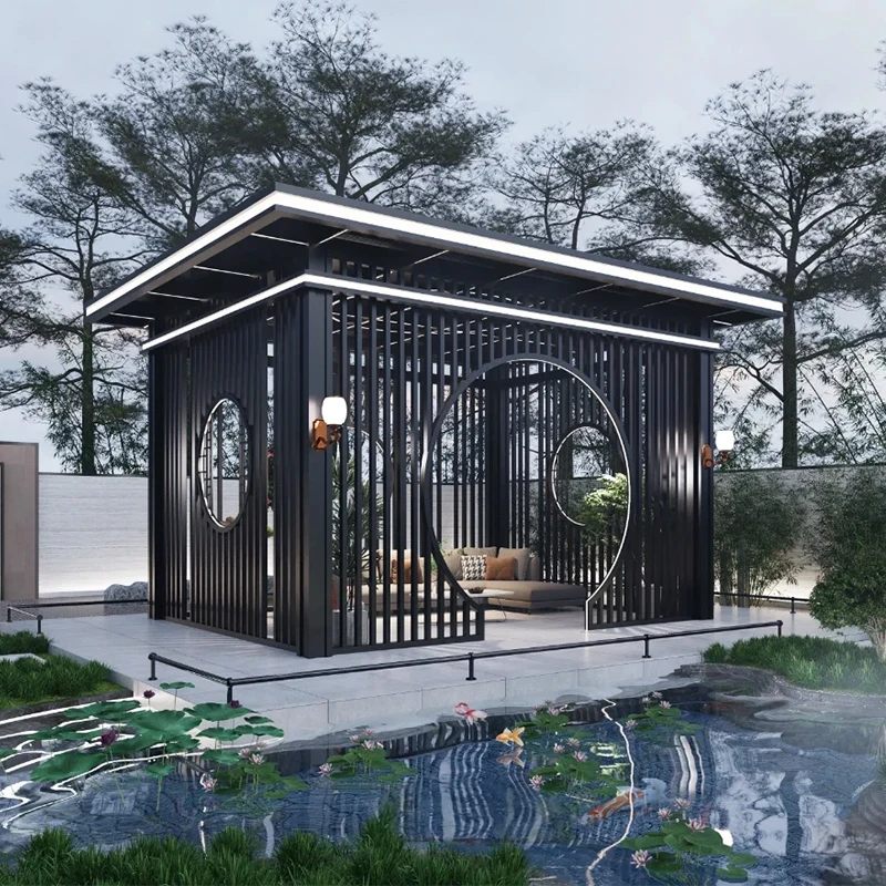 Aluminum alloy pavilion The gazebo includes Light strips and grilles landscape screen garden Gazebo customized gazebo