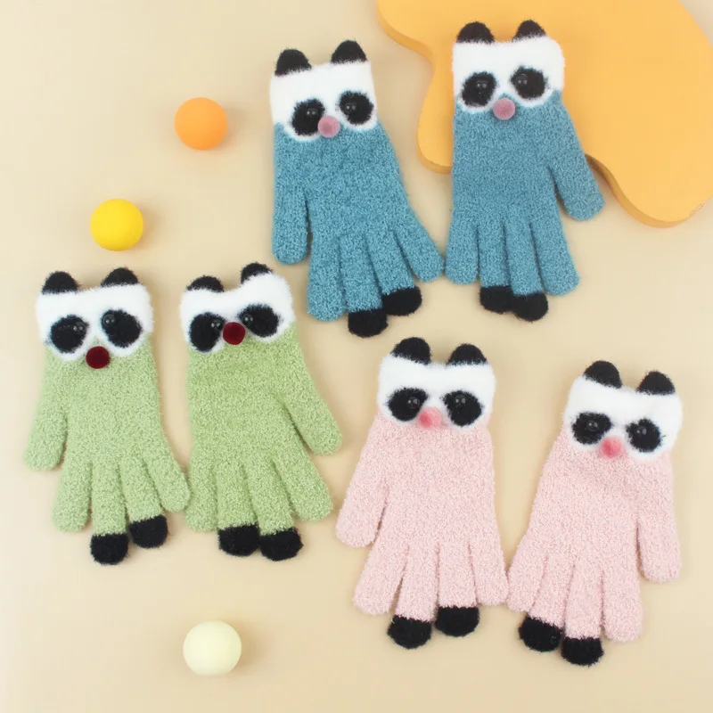 Gloves For Women Knitting Wool Stuffed Student Cycling Windproof Five-finger Couplecute Split-finger Gloves