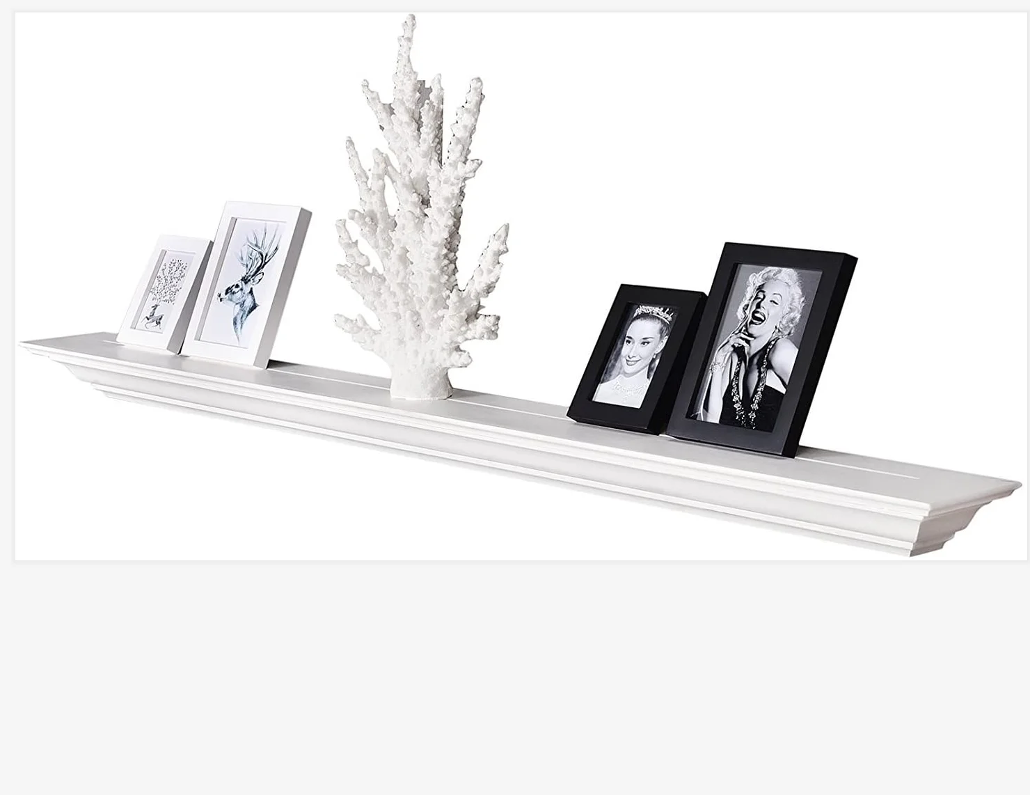 White Fireplace Mantel Floating Shelf Solid Pine Wood Wall Decor, Mounted Farmhouse Shelving Invisible Heavy Duty Bracket