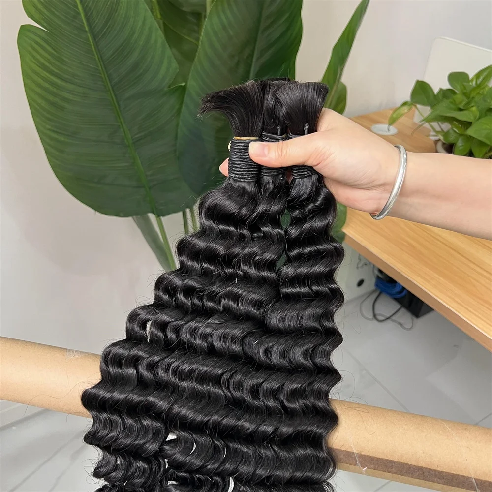 Wet And Wavy Wholesale Bulk Human Hair For Braiding No Weft Raw Deep Curly Bulk Human Hair Braiding Bundles Hair Extensions
