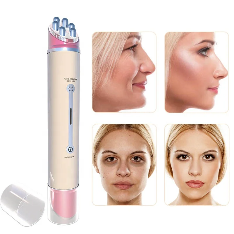 Rechargeable ems Vibration massage led red blue light Beauty Pen Hot Compress Eye Massager Ionic Magic Eye Wand Beauty Device