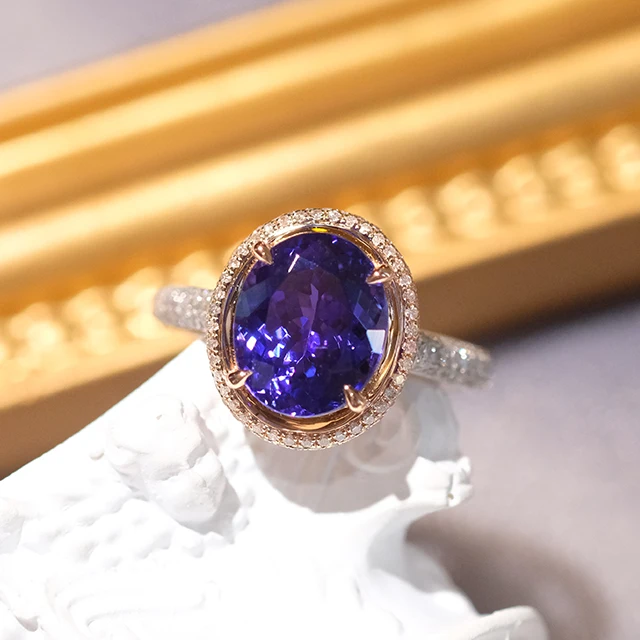 
Single Row Diamond Finger Ring Tanzanite Jewellery Diamonds Halo In 14K White Gold 