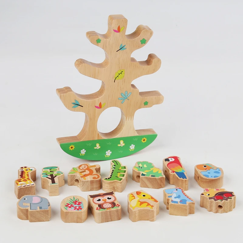 Top Wooden Animals Stacking Toy Animals Stacking Blocks Balance Game Animals Blocks Threading Toys